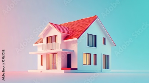 Wallpaper Mural Modern house exterior with red roof and soft pastel colors, minimalistic design, residential architecture, evening lighting. Torontodigital.ca