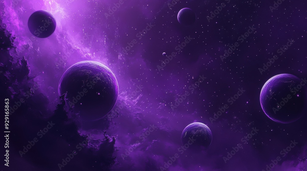 A cosmic scene featuring purple hues, planets, and a starry background. A cosmic scene featuring purple hues, planets, and a starry background.