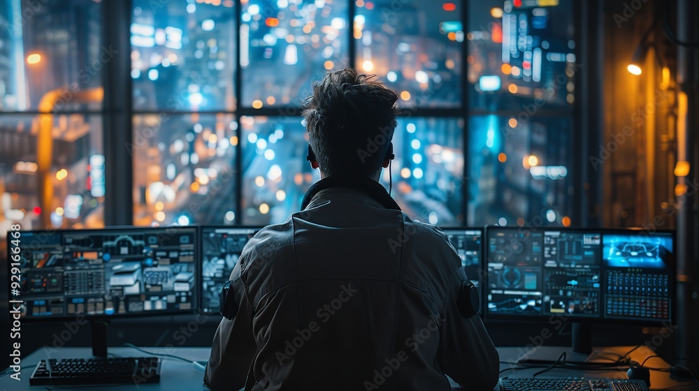 Cyber security expert working with technology in neon lights Cyber security expert working with technology in neon lights