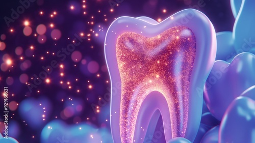 Glowing Tooth Anatomy: A 3D Rendering of Dental Structure photo