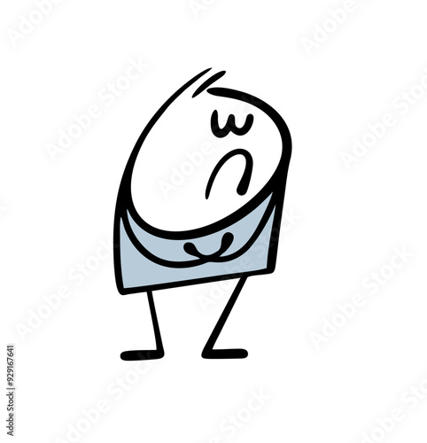 Cute child turned away, crossed his arms and made an offended face. Vector illustration of negative emotions. Funny cartoon character is unhappy and offended.
