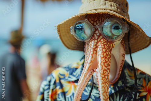 A man with an octopus head wearing glasses and a bowler hat photo