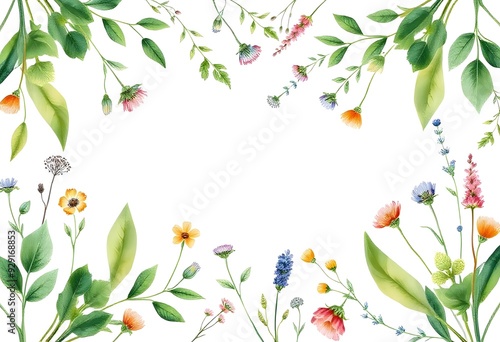 Wallpaper Mural Colorful leaves and flowers forming a border frame a white background Torontodigital.ca