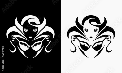 Iconic Enchantment Elegant Demon Emblem Sultry Seductress Beautiful Female Demon Logo Mastery