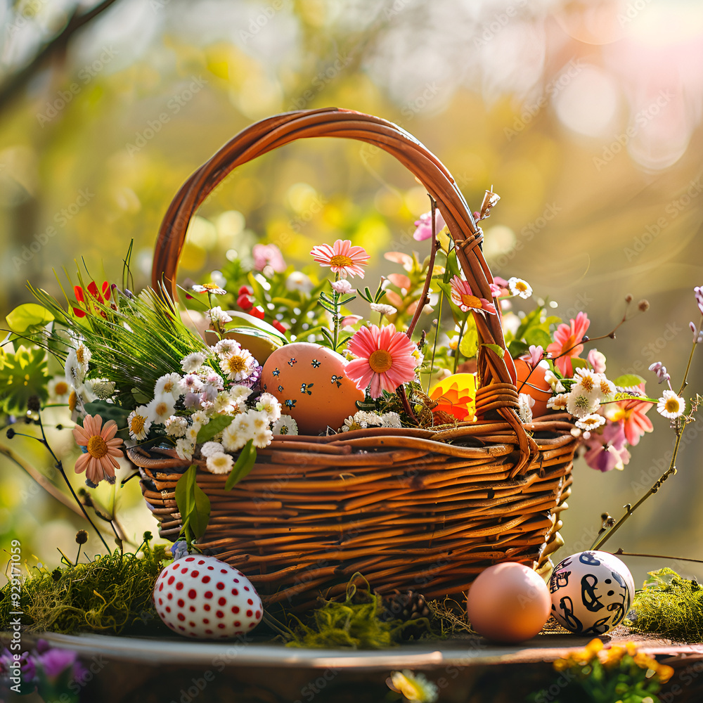 Beautifully decorated easter eggs and blossoms. Beautifully decorated easter eggs and blossoms.