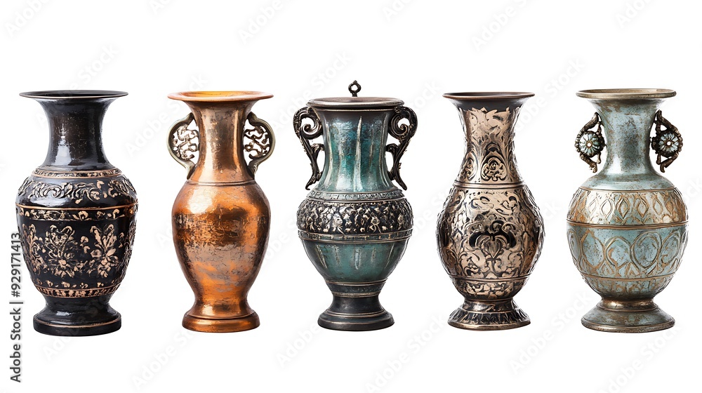 Set of vases on white background