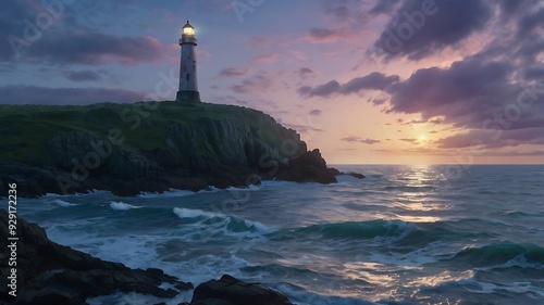 lighthouse at dusk