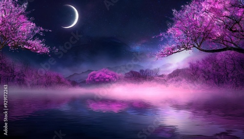 華麗な夜桜の風景にミステリアスな霧を表現し、幻想的な春の香りを漂わせる Generated by AI