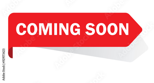 Coming soon banner, label tag, sign or sticker corner, vector red bookmark ribbon. Vector