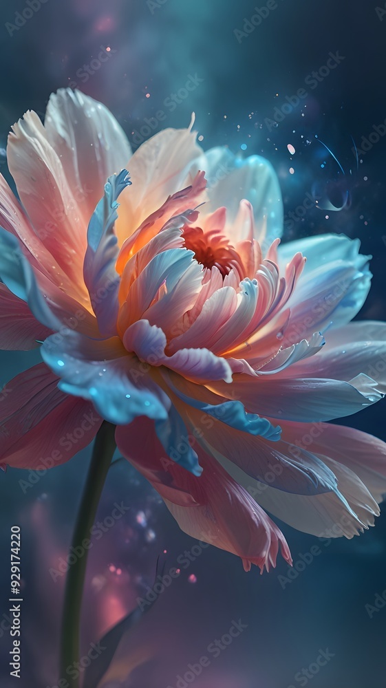 A glowing flower a hazy dreamlike atmosphere the petals emit a gentle light, with pastel shades of blue, pink, and white blending abstract swirl of colors enhancing the surreal dreamy mood concepts A glowing flower a hazy dreamlike atmosphere the petals emit a gentle light, with pastel shades of blue, pink, and white blending abstract swirl of colors enhancing the surreal dreamy mood concepts