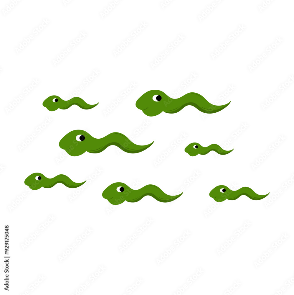Obraz premium Vector Illustration Swimming tadpoles A small creature that has a long tail, lives in water, and grows into a frog.