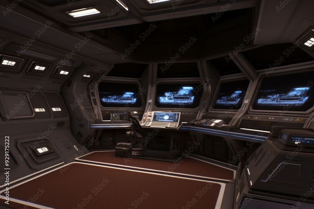 Futuristic Spaceship Bridge Interior Design: Control Room Concept