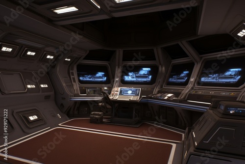 Obraz na płótnie Futuristic Spaceship Bridge Interior Design: Control Room Concept w salonie