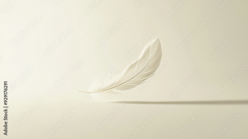 Fototapeta premium A delicate white feather gracefully floating against a soft, neutral background.