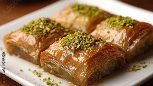 Dessert: Turkish Pistachio Wrap Baklava, Leziz Baklava, fistik sarma, fÃ„Â±stÃ„Â±klÃ„Â± dolama, and peanut dessert are examples of traditional Turkish desserts. photo