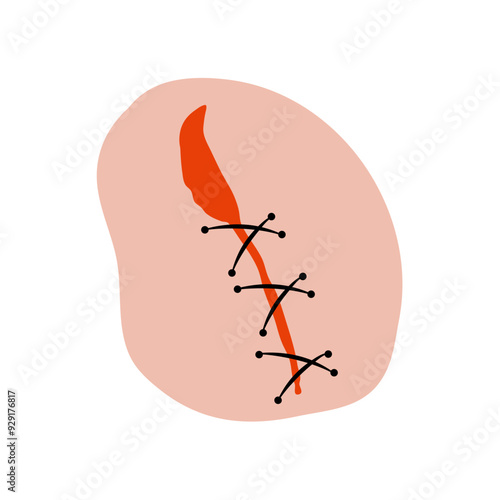 Cut suture scar vector icon. First aid injury stitch skin concept wound