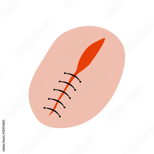Cut suture scar vector icon. First aid injury stitch skin concept wound