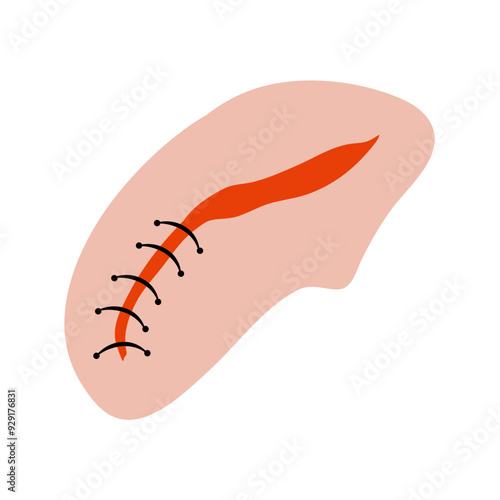 Cut suture scar vector icon. First aid injury stitch skin concept wound