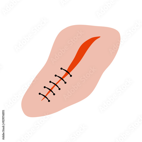 Cut suture scar vector icon. First aid injury stitch skin concept wound