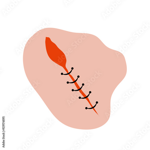 Cut suture scar vector icon. First aid injury stitch skin concept wound