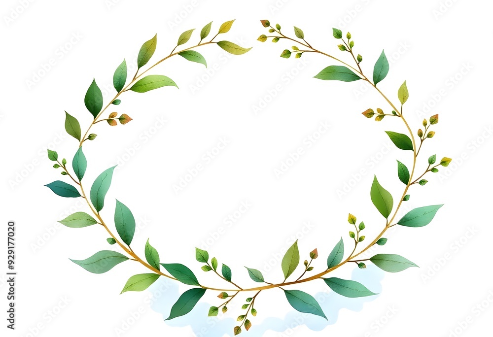Watercolor wreath with green leaves background Watercolor wreath with green leaves background