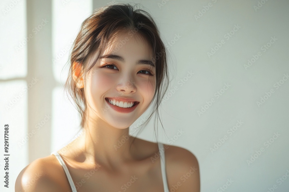 Beautiful young Asian woman smiling and happy created with Generative AI Beautiful young Asian woman smiling and happy created with Generative AI
