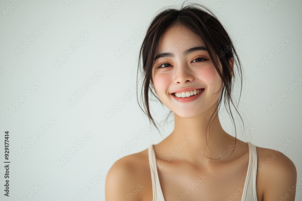 Beautiful young Asian woman smiling and happy created with Generative AI Beautiful young Asian woman smiling and happy created with Generative AI