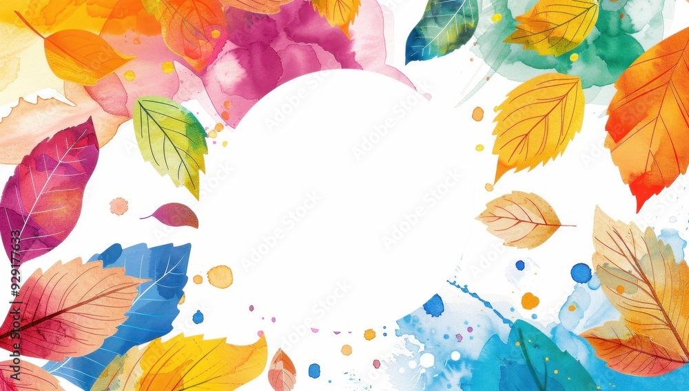 Fototapeta premium A vibrant autumn sale banner with colorful leaves The background is white with subtle watercolor patterns Generative AI