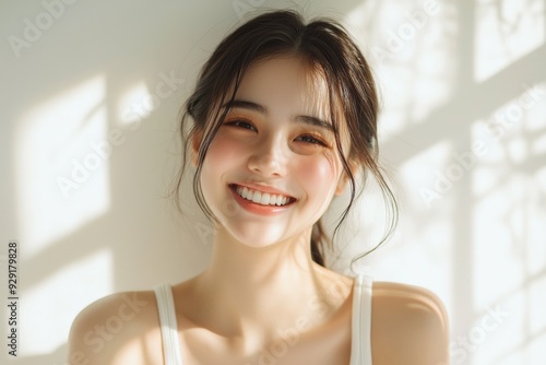 Free Download Beautiful young Asian woman smiling and happy created with Generative AI - GFXLoad