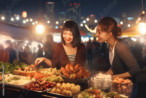 tourist enjoy the night food market