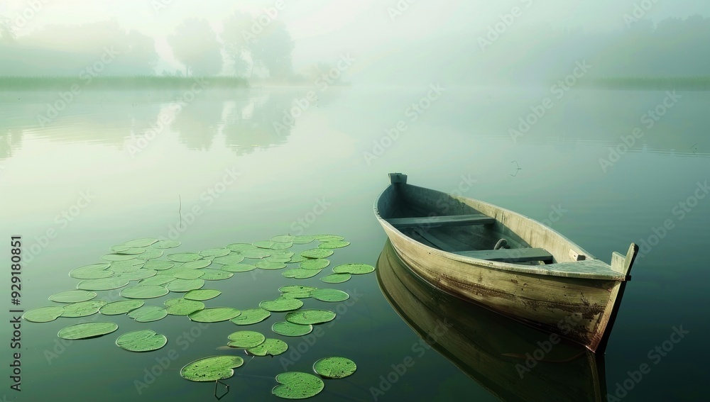 Obraz premium A Rowboat on a Misty Lake