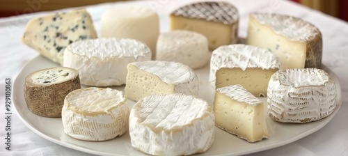 Assortment of delicious cheeses on a plate. Cheeses of different varieties, shapes, textures.