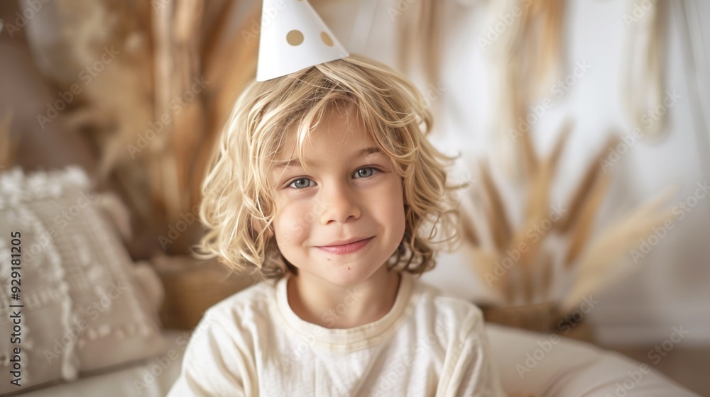 A little boy with party hat portrait, happy birthday photo A little boy with party hat portrait, happy birthday photo