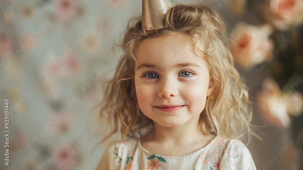 A little girl with party hat portrait, happy birthday photo A little girl with party hat portrait, happy birthday photo