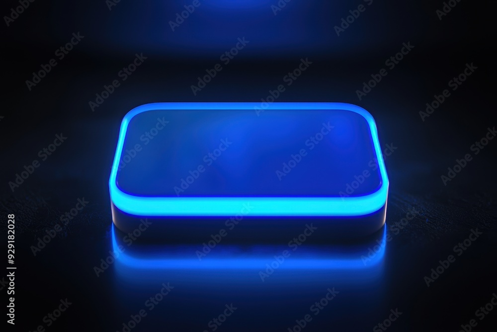 Illuminated Dark Blue Rectangular Card with Rounded Corners on Black Background Illuminated Dark Blue Rectangular Card with Rounded Corners on Black Background