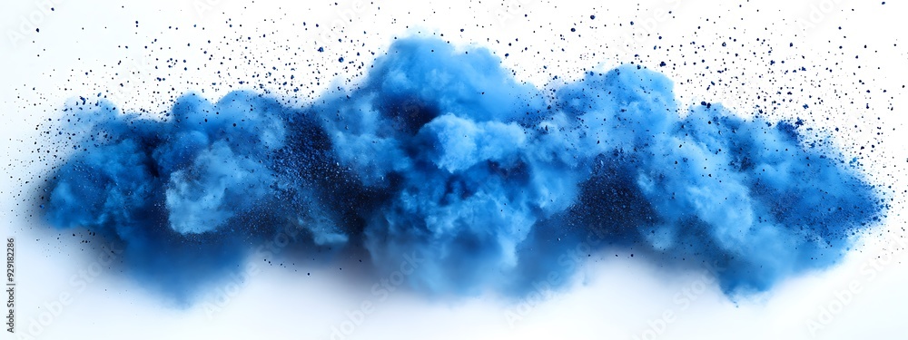Fototapeta premium Bright blue Holi paint color powder festival explosion burst isolated white background. industrial print concept background isolated on a white background design 