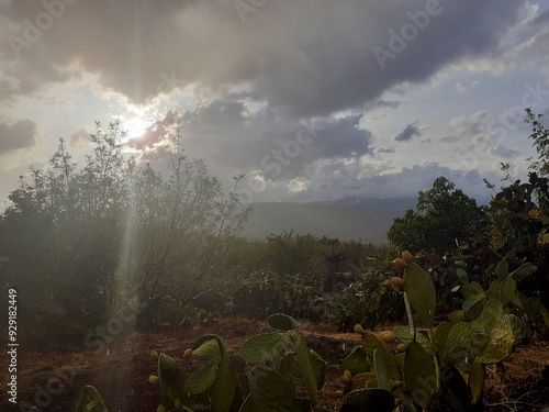 Il sole sbuca tra le nuvole dopo la pioggia. photo