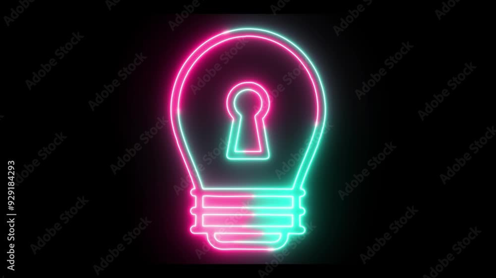 Neon light bulb on black background icon animation. Neon light bulb on black background icon animation.