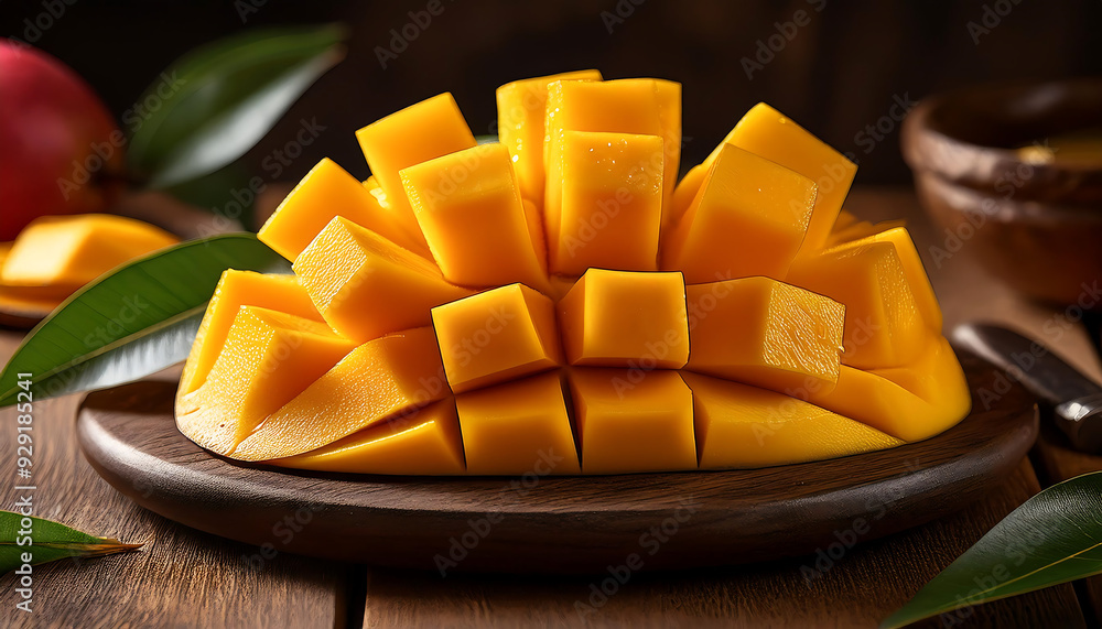 fresh mango slices arranged rustic table highlighting vibrant color juicy appeal fresh mango slices arranged rustic table highlighting vibrant color juicy appeal