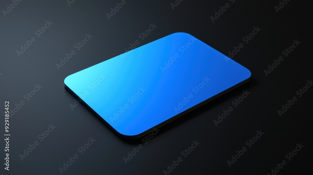 Floating blue card with rounded corners, surrounded by pitch-black space, light reflects softly, edges appear slightly blurred Floating blue card with rounded corners, surrounded by pitch-black space, light reflects softly, edges appear slightly blurred