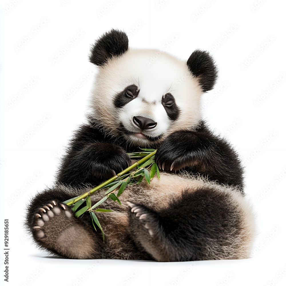 A cute panda sitting and eating bamboo. A cute panda sitting and eating bamboo.