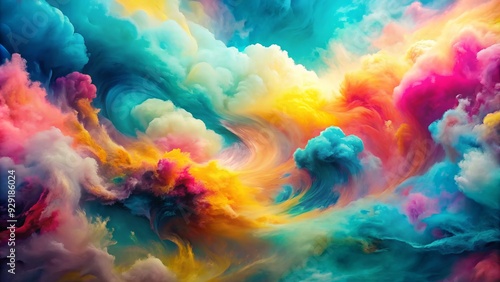 Vibrant abstract watercolor background with swirling clouds of turquoise, pink, and yellow, creating a dynamic and expressive visual representation of creativity and imagination.