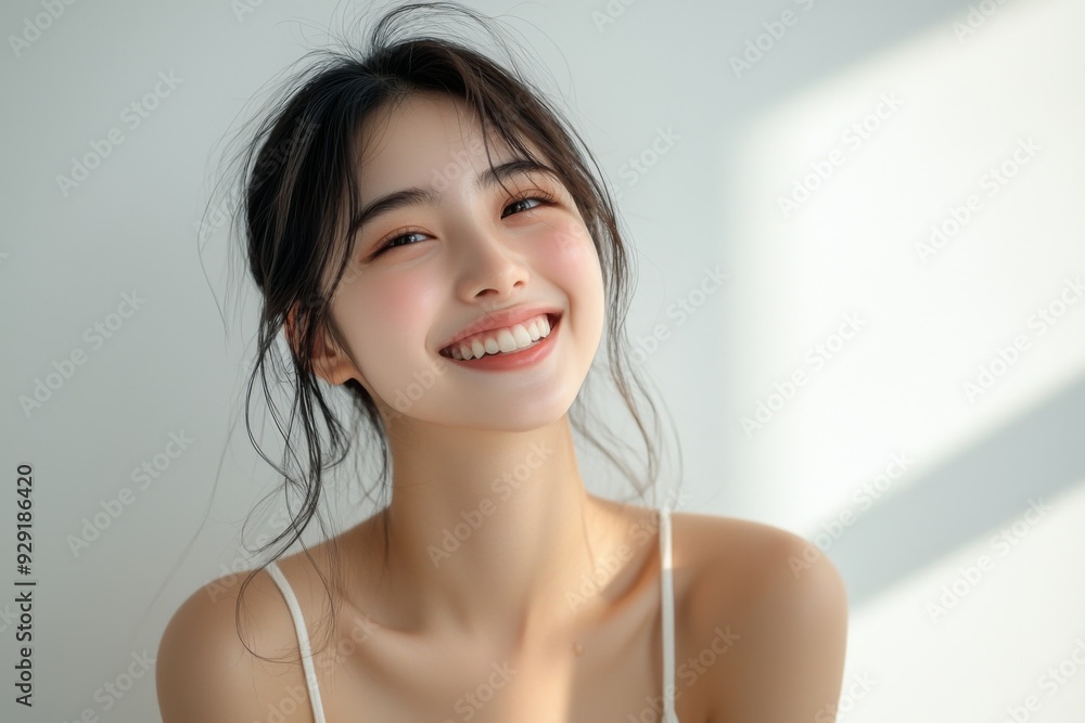 Beautiful young Asian woman smiling and happy created with Generative AI Beautiful young Asian woman smiling and happy created with Generative AI