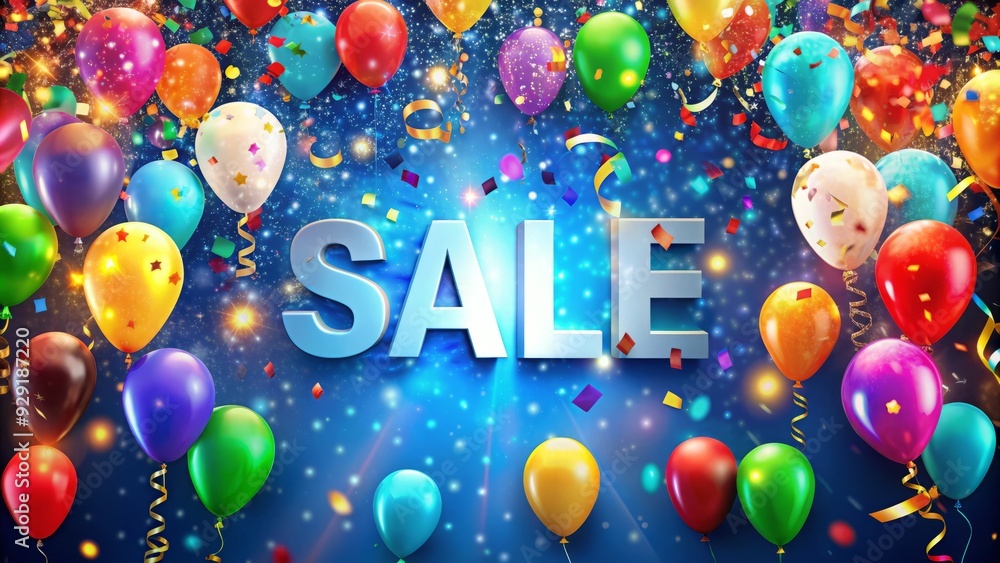 Vibrant and colorful holiday sale background template with confetti, balloons, and glittering lights, perfect for advertising seasonal promotions and discounts. Vibrant and colorful holiday sale background template with confetti, balloons, and glittering lights, perfect for advertising seasonal promotions and discounts.