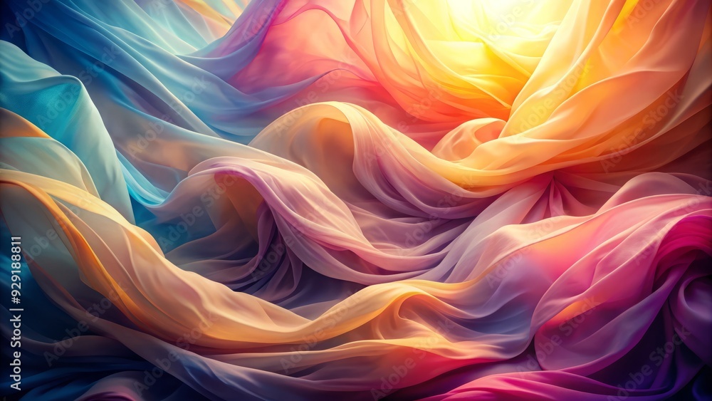 Vibrant artistic background featuring a flowing fabric with a mesmerizing gradient effect, bathed in soft, warm light, creating a dreamy and ethereal atmosphere. Vibrant artistic background featuring a flowing fabric with a mesmerizing gradient effect, bathed in soft, warm light, creating a dreamy and ethereal atmosphere.