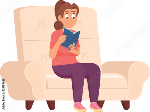 Woman reading novel book. Literature lover character