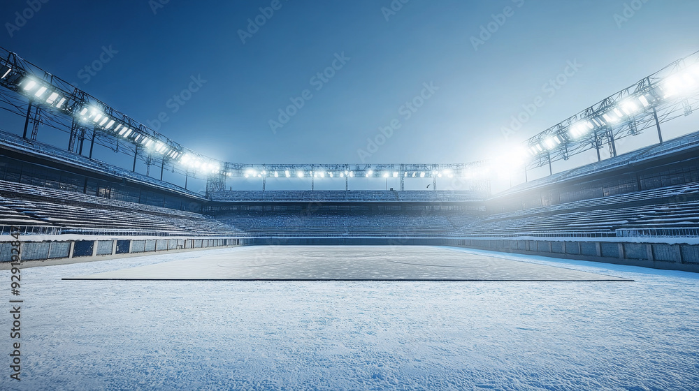 A snowy stadium with floodlights, symbolizing winter sports, competition, anticipation, and the thrill of the game. A snowy stadium with floodlights, symbolizing winter sports, competition, anticipation, and the thrill of the game.