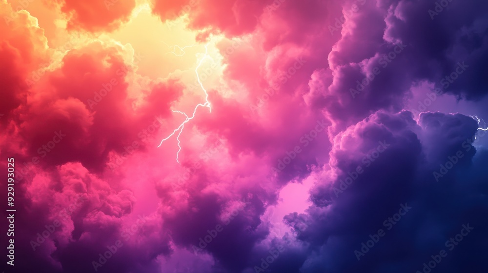 A dramatic sky filled with colorful clouds and lightning, evoking a sense of awe. A dramatic sky filled with colorful clouds and lightning, evoking a sense of awe.