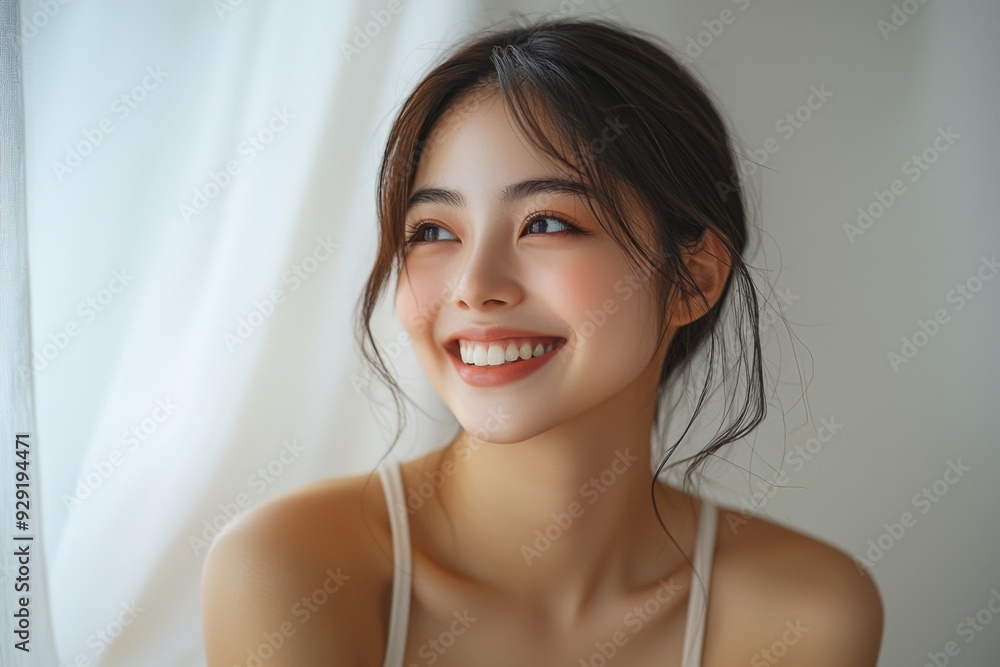 Beautiful young Asian woman smiling and happy created with Generative AI Beautiful young Asian woman smiling and happy created with Generative AI