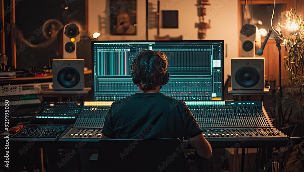 Person mixing audio on a soundboard.